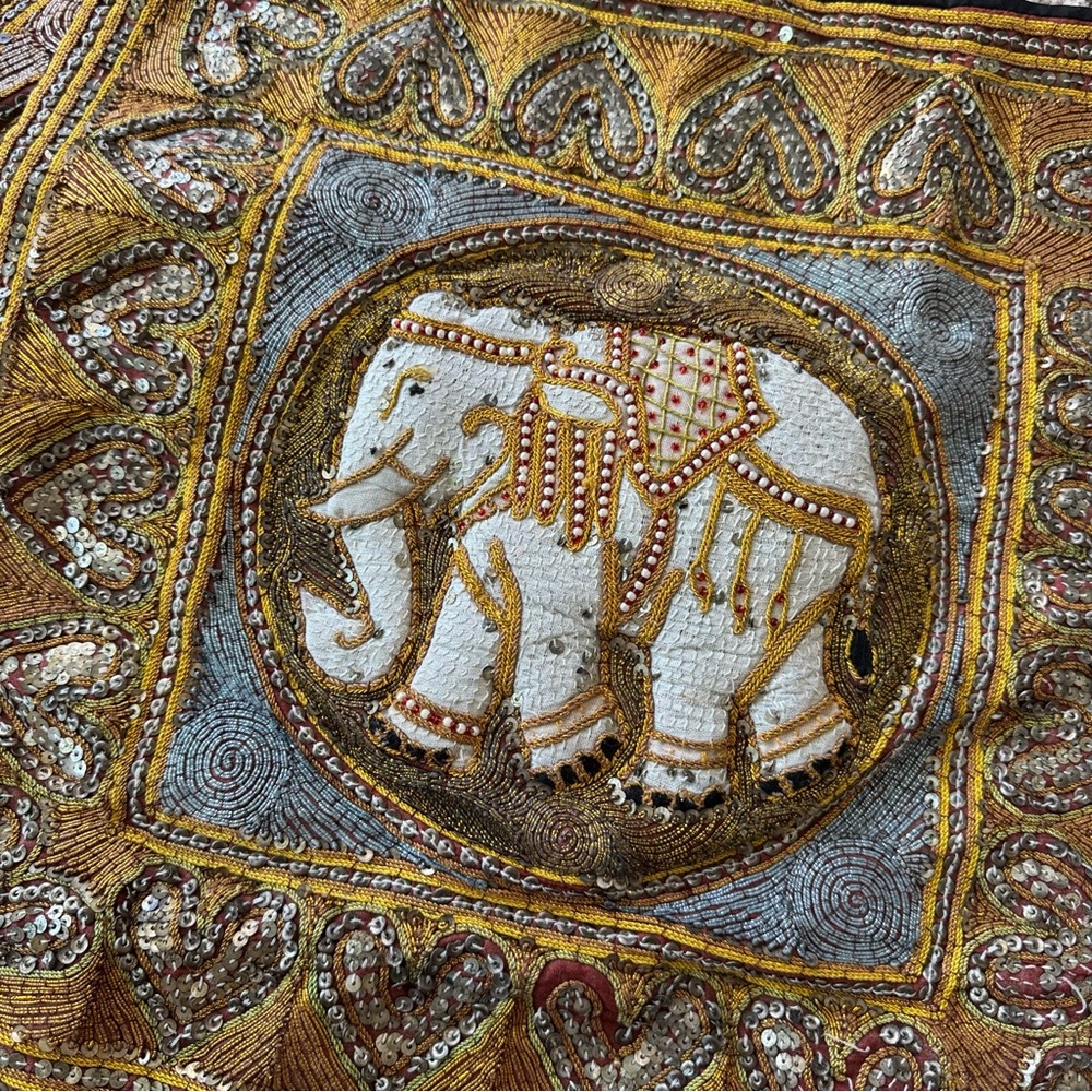 2x Pillow Cover Case Thai Burmese Embroidered Elephant Bead Sequins Handmade - Picture 5 of 8